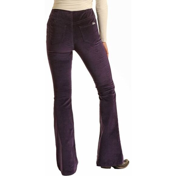NWT Rock & Roll Denim® Ladies High Rise Purple Corduroy Flare Pants Size 26 - Picture 2 of 9